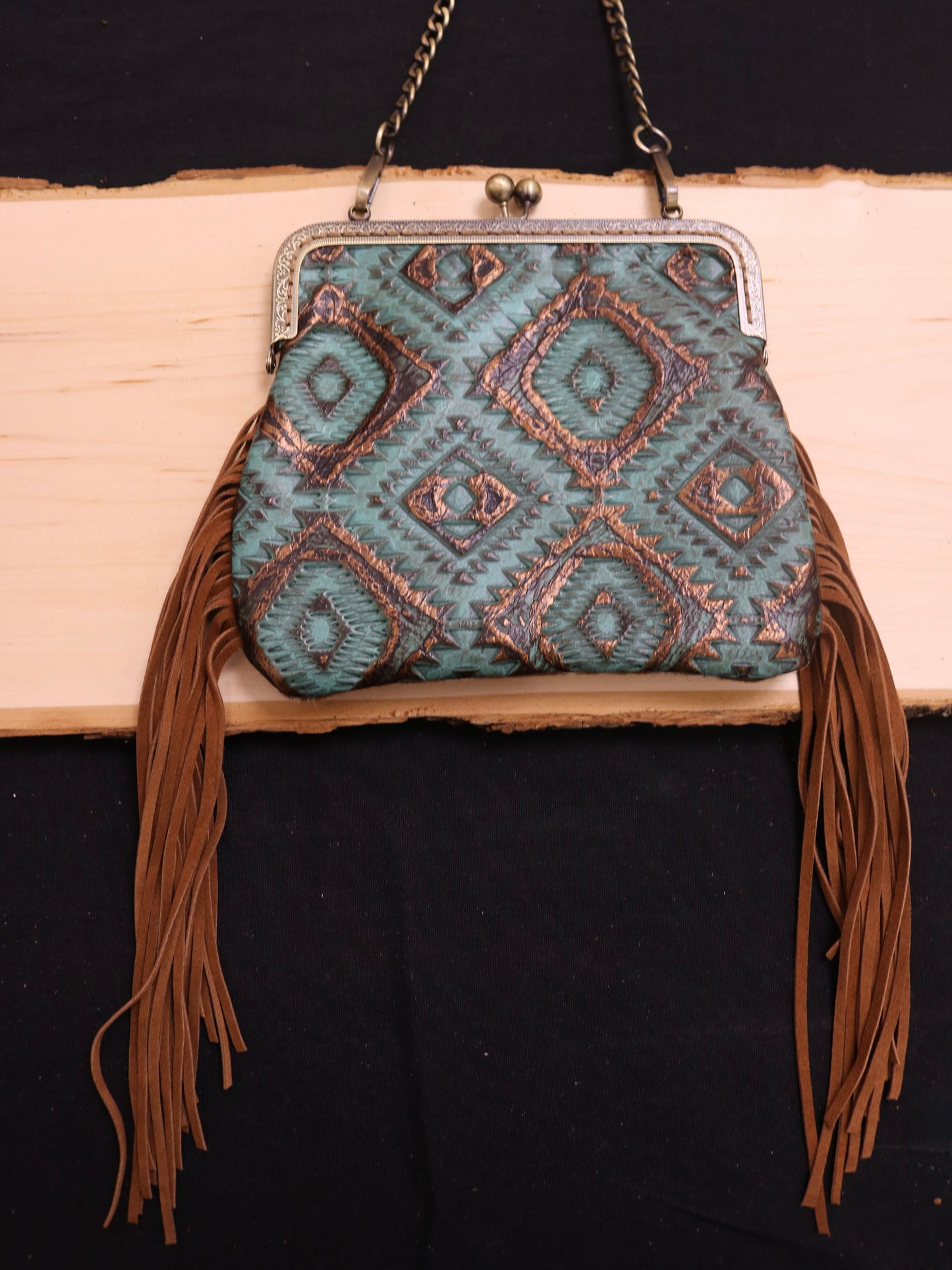 Spotted Cowhide & Turquoise Diamond Embossed Purse