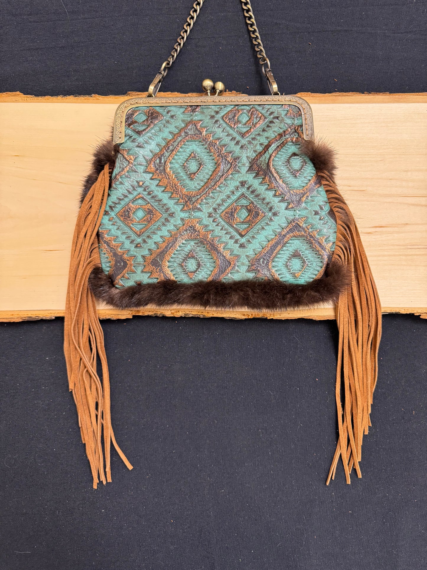 Turquoise Diamond Embossed Purse