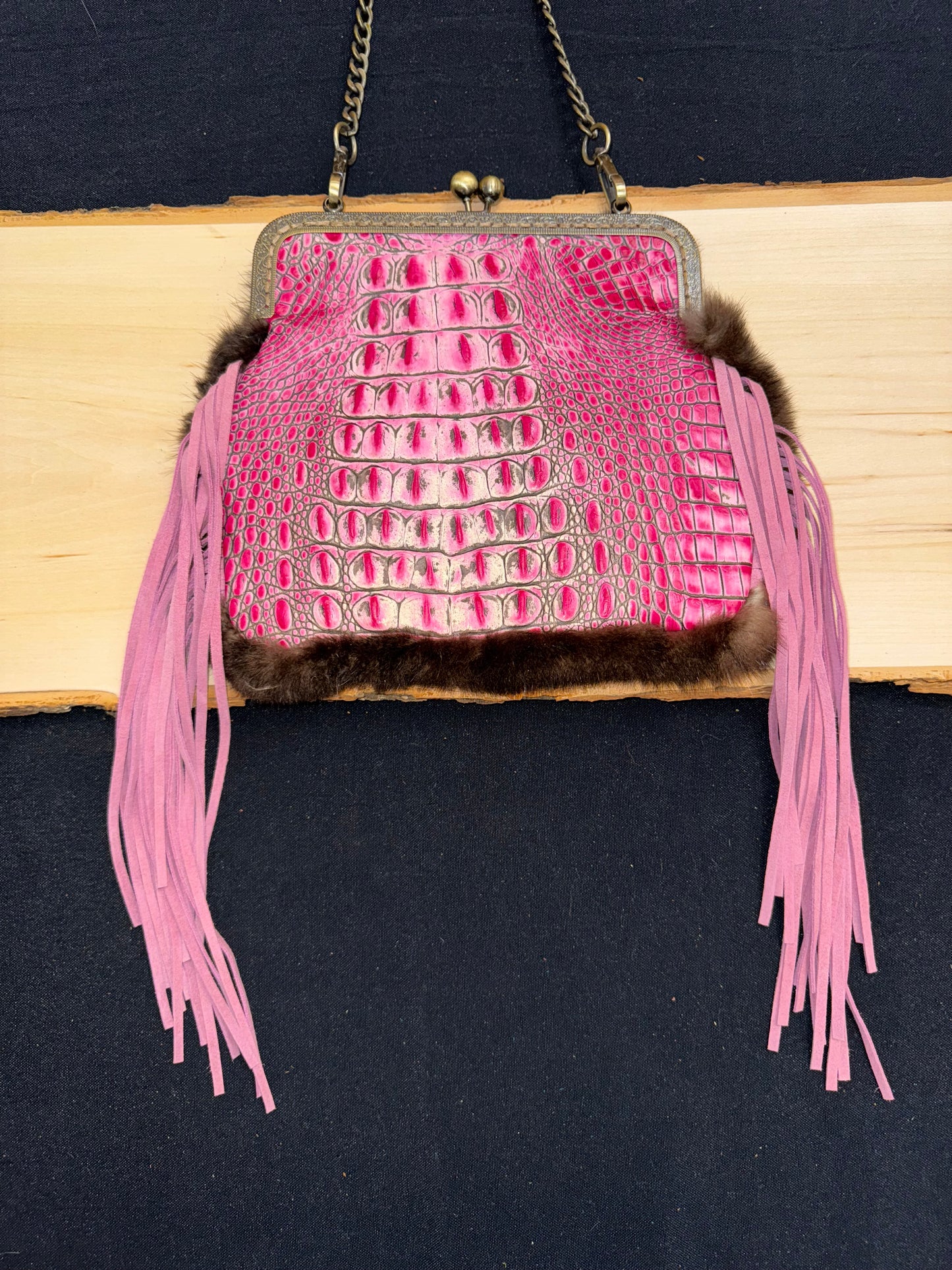 Hot Pink Croc Embossed Purse