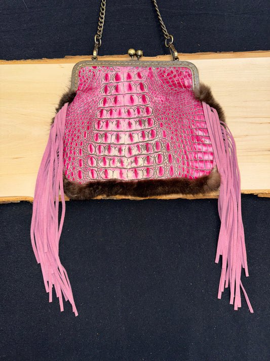 Hot Pink Croc Embossed Purse