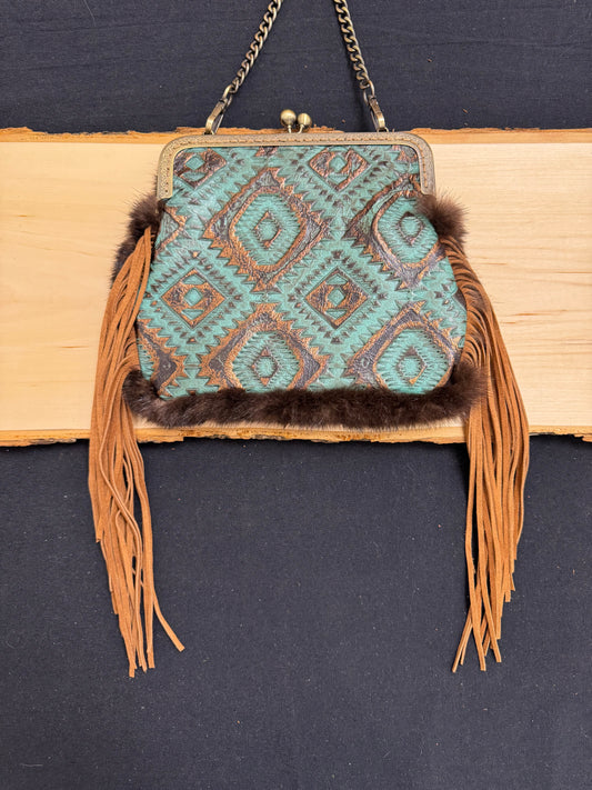 Turquoise Diamond Embossed Purse