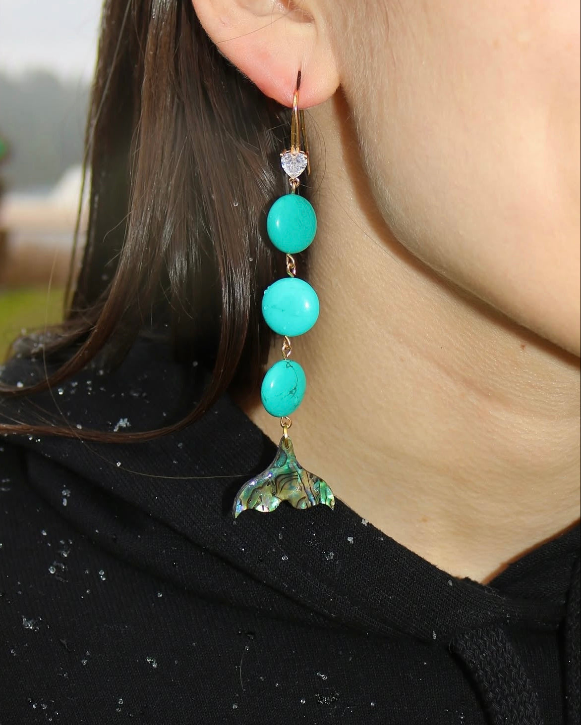 Abalone Whale Tail Earrings